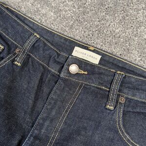 Oliver Logan Aberdeen Wide Leg Crop Jeans Womens 32 Blue Dark Wash Raw Hem